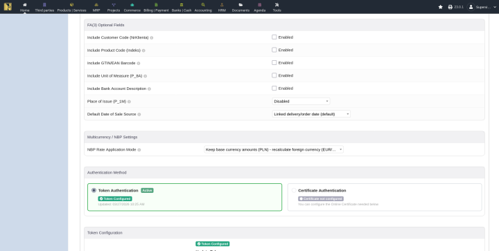 FA(3) Optional Fields section with some checkboxes and the Place of Issue dropdown