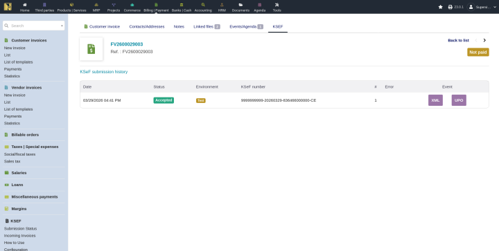 KSeF tab on an invoice