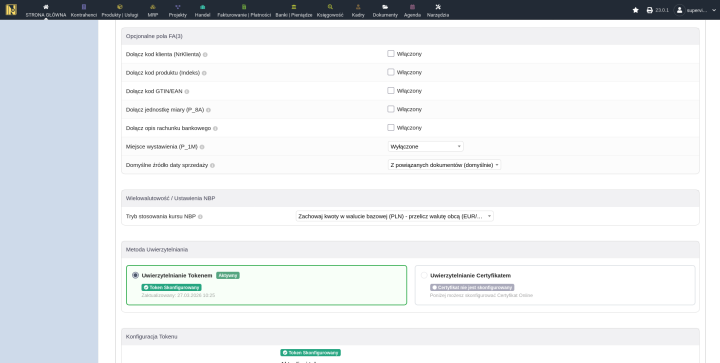 Sekcja opcjonalnych pól FA(3) z listą rozwijaną Miejsca wystawienia