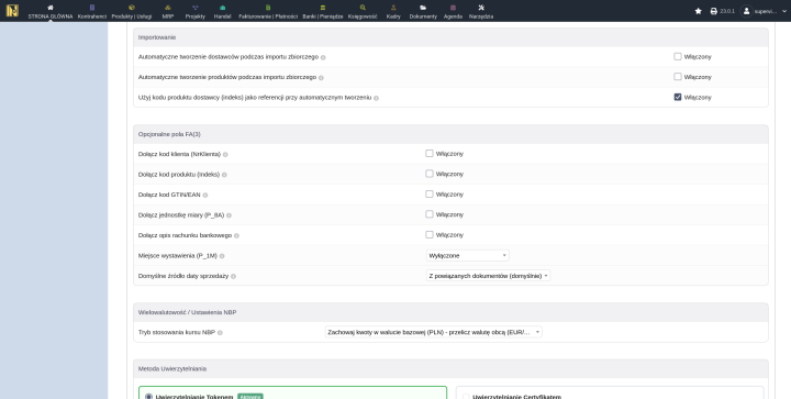Ustawienia importu z opcjami auto-tworzenia dostawców, auto-tworzenia produktów i kodu produktu dostawcy