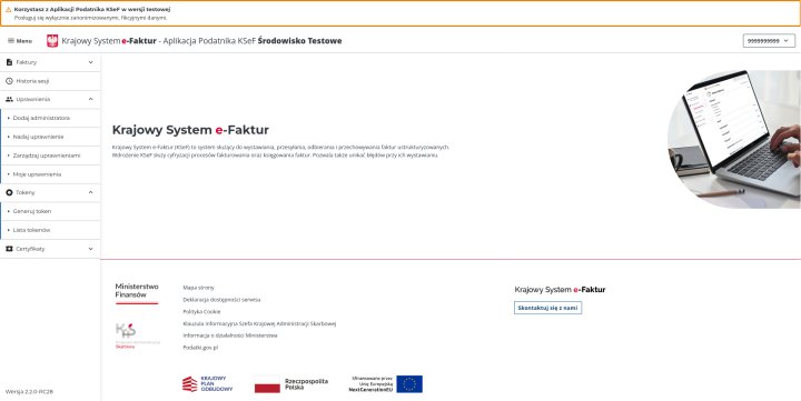 Strona portalu KSeF na ap-test.ksef.mf.gov.pl